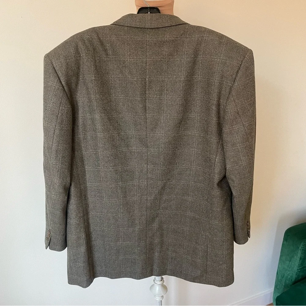 Ing. Loro Piana & C. Euromoda Wool Cashmere Gray Taupe Plaid Print Blazer Size M